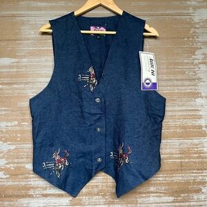 VTG Aurora Handmade Bronc Rider Denim Vest Rodeo NFR Western Stretch Womens L